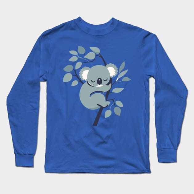 Cute koala bear sleeping on a tree, sleepyhead, kawaii style vector illustration, koala bear lover Long Sleeve T-Shirt by Nora Liak